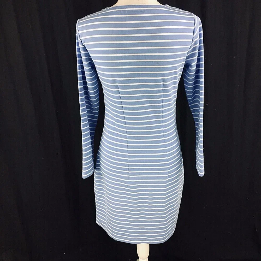 Sail to Sable Womens‎ Sheath Tunic Dress Size XS Blue 3/4 Sleeve Gold Button
